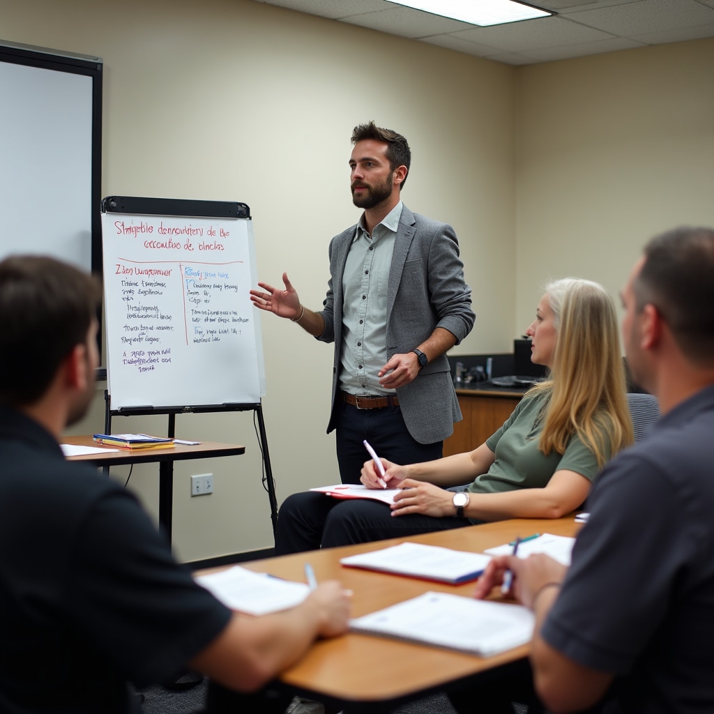 Workshop instructor teaching small group in community setting